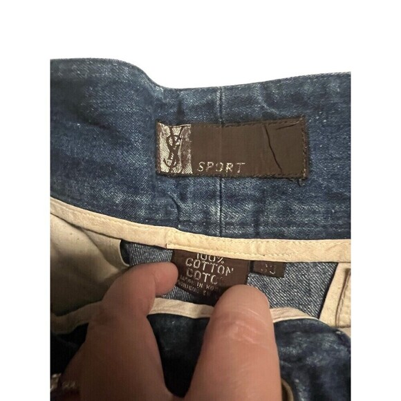 Vintage Rare Saint Laurent Sport 100% Cotton Wide Leg Jeans Size 33 Button Logos - Picture 12 of 16